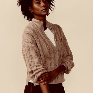 ABLE Ruth Cable Knit Cropped Cardigan Size X Small